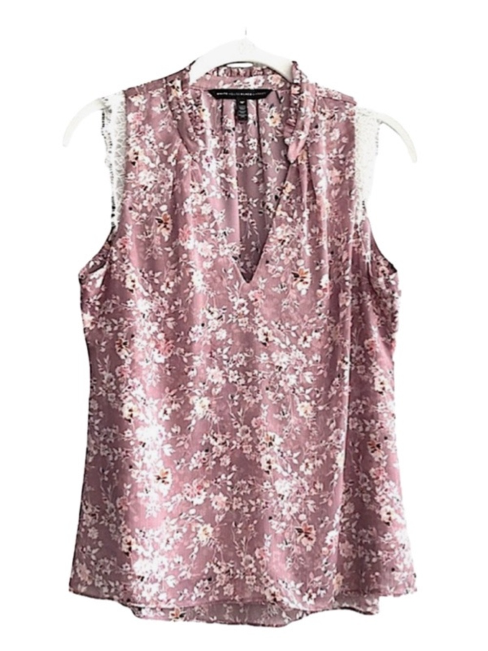 WHBM Sleeveless Blouse Eyelash Lace Floral Lavender Frost Purple Pink Size SP